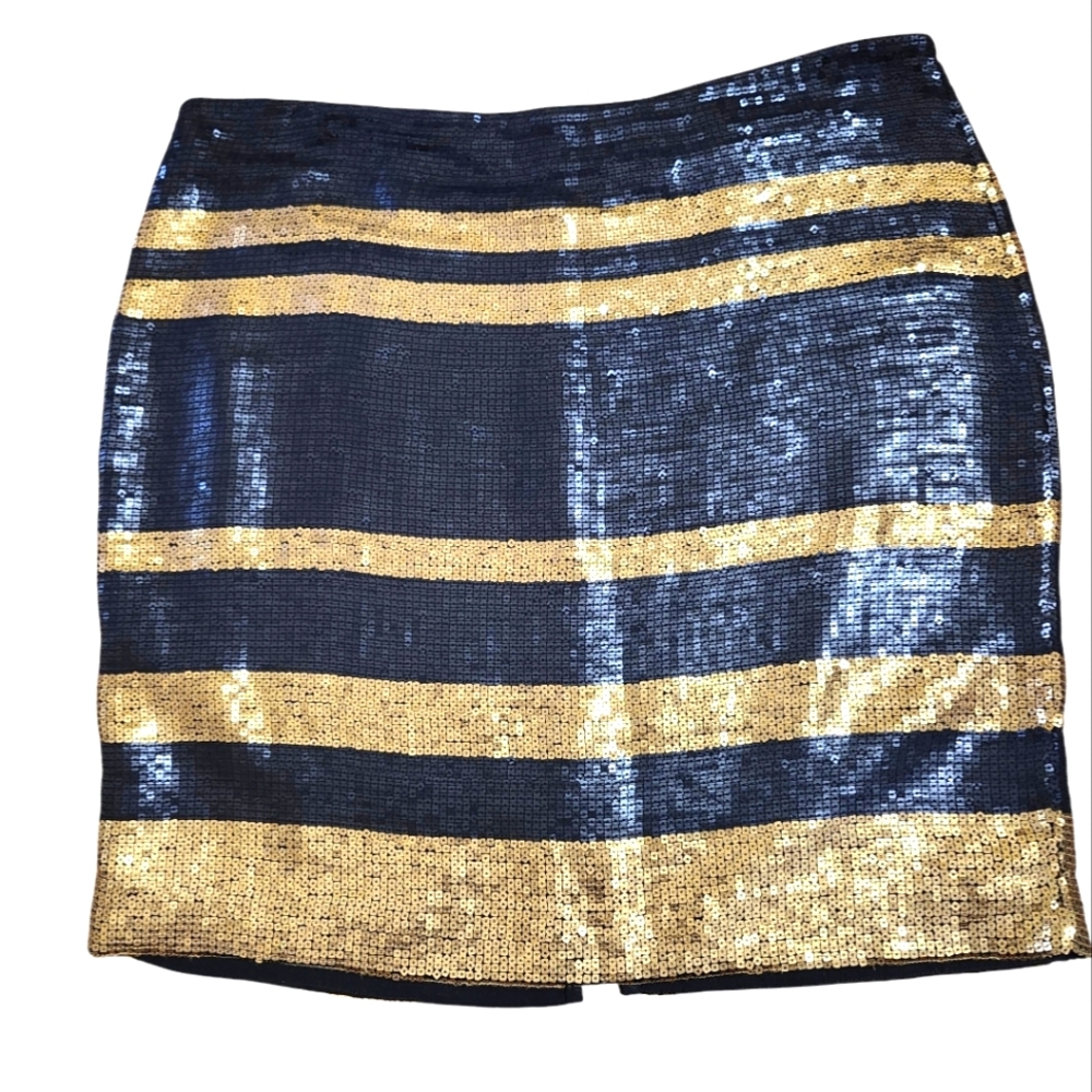 Adrianna Papell skirt gold black‎ stripes fully sequined short mini size 12